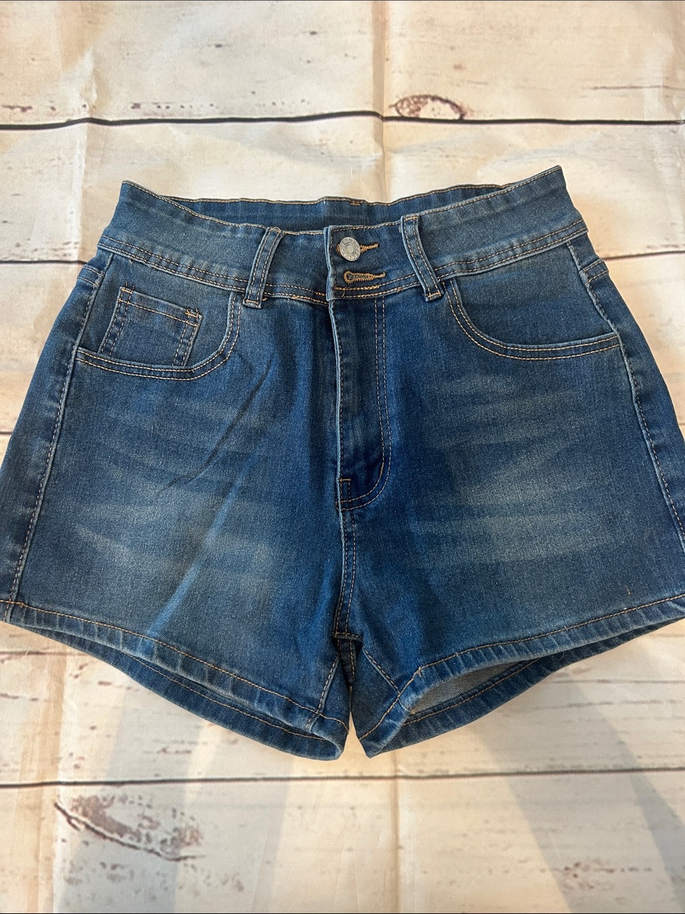 High-Rise Women's Denim Shorts in Dark Blue